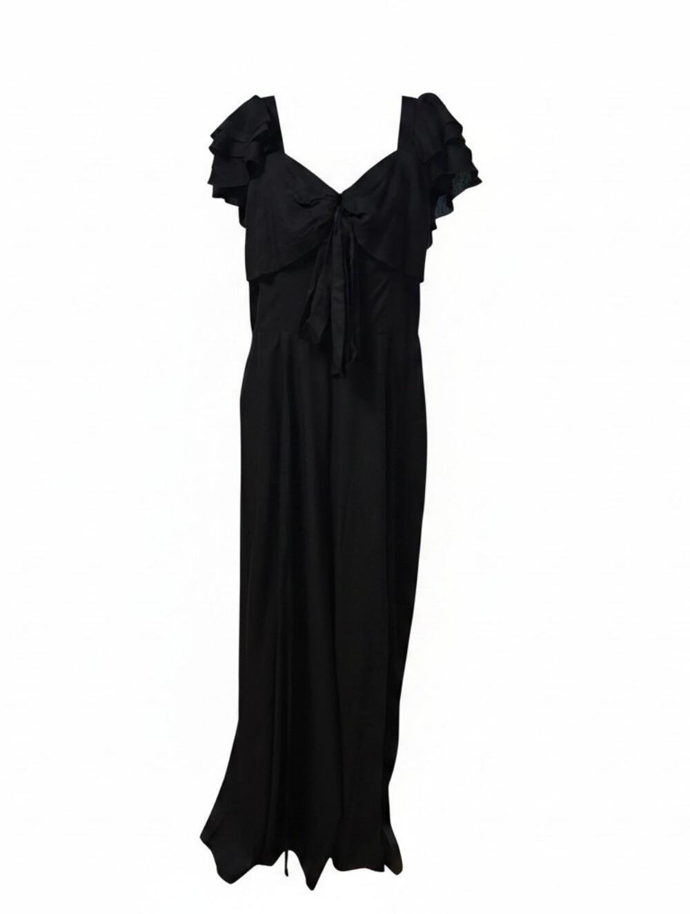 True Destiny Boho Palazzo  Leg Gauze Ruffled Tie-Front Jumpsuit  Black XL NWT - Picture 3 of 6